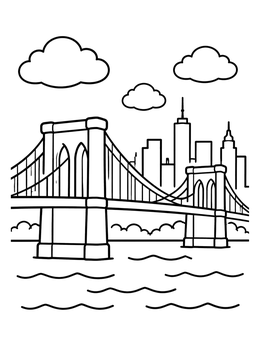 Free printable Brooklyn Bridge And City Skyline coloring page