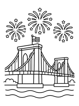 Free printable Brooklyn Bridge With Festive Fireworks coloring page