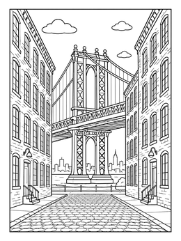 Free printable Brooklyn Bridge View From Dumbo coloring page