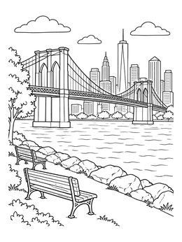 Free printable Brooklyn Bridge From Waterfront Park coloring page