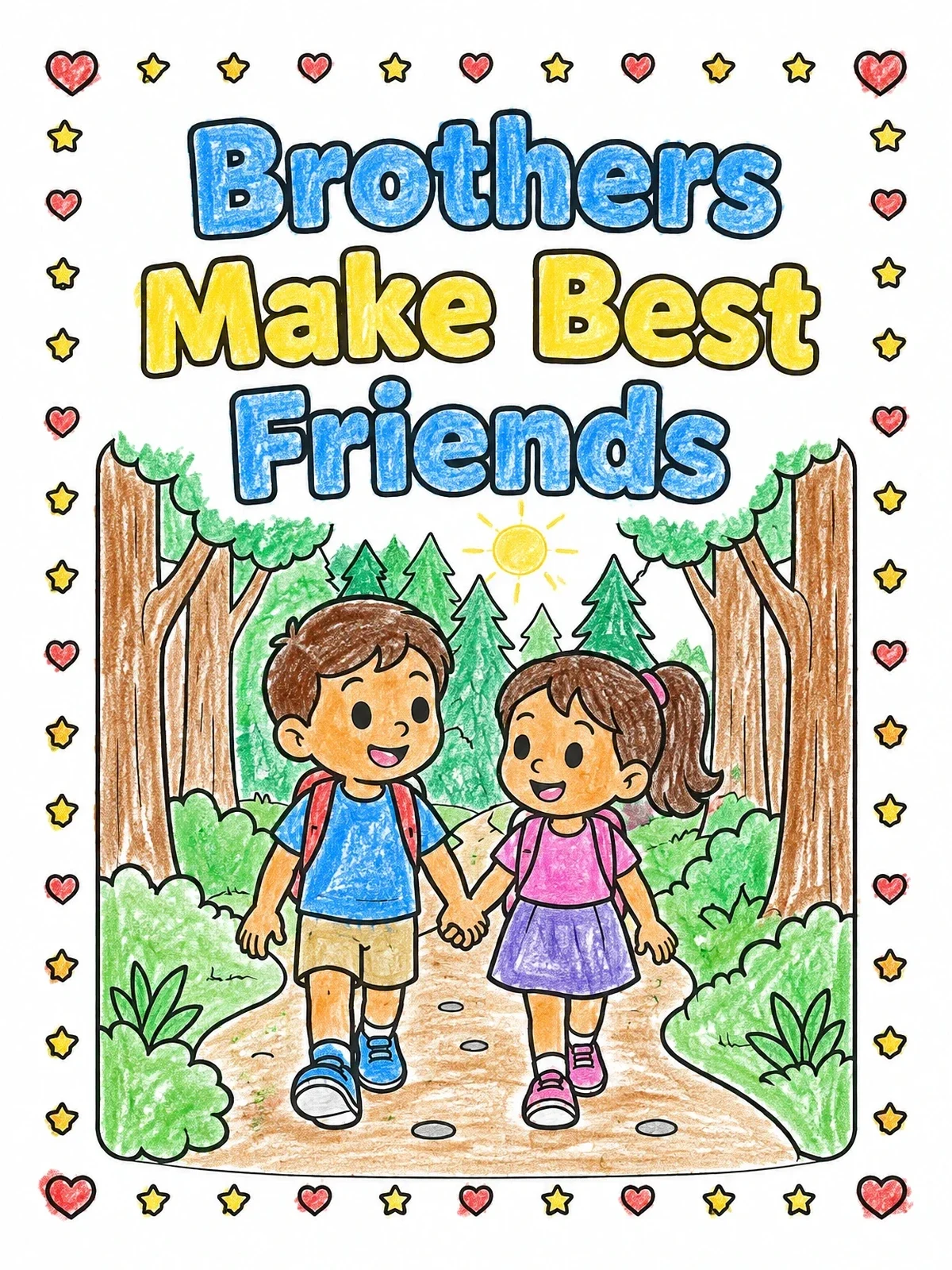 Colored example of the Brother And Sister Forest Walk coloring page