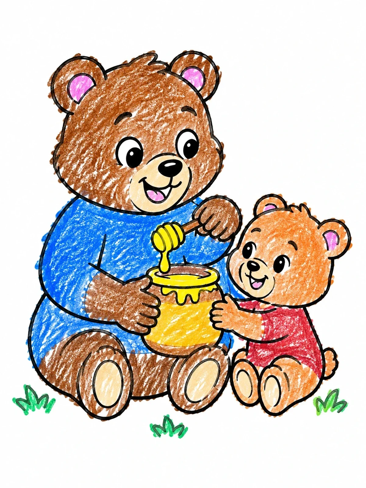 Colored example of the Big Bear Sharing Honey With Cub coloring page