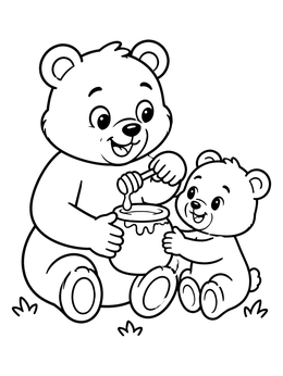 Free printable Big Bear Sharing Honey With Cub coloring page