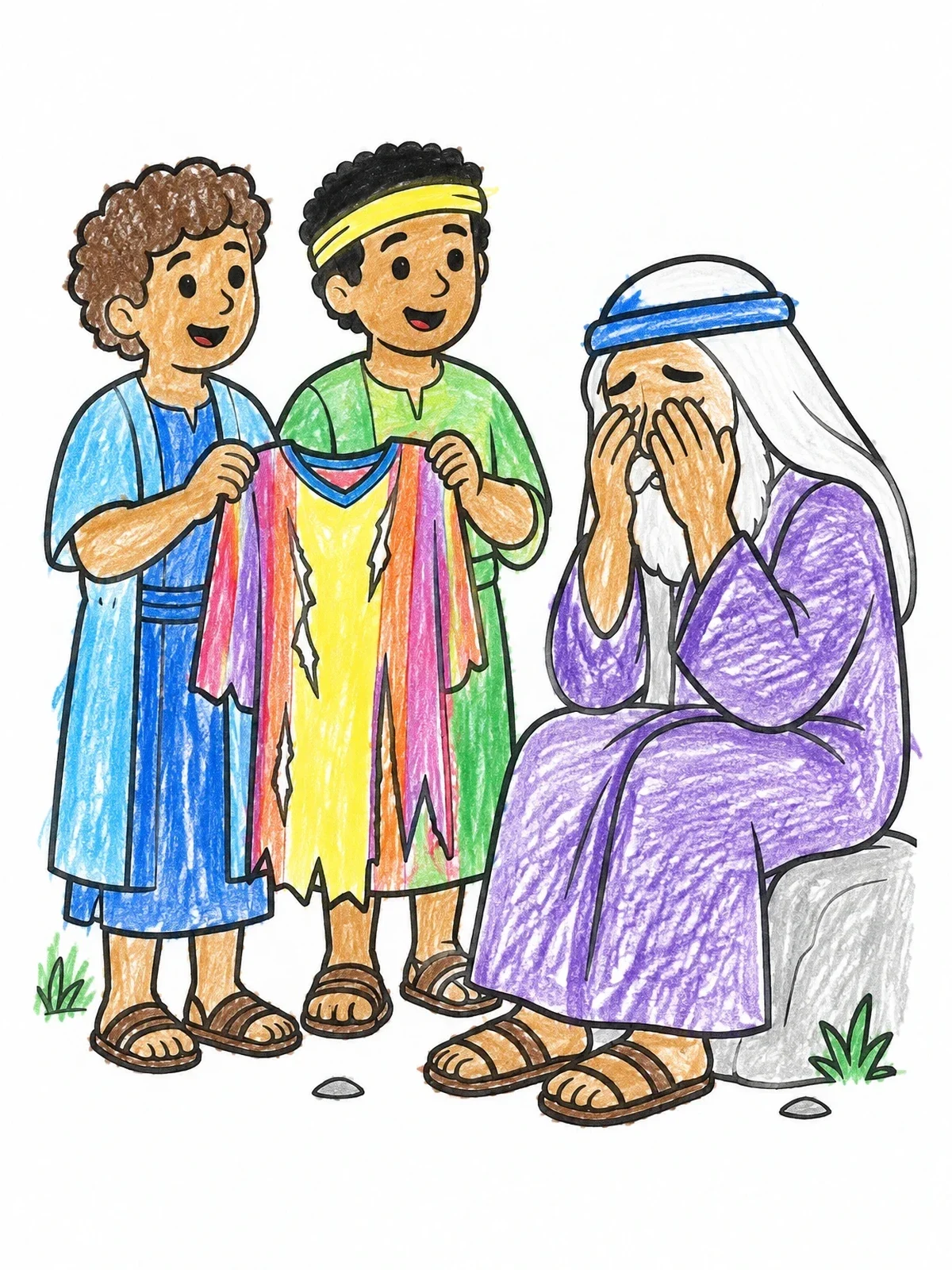 Colored example of the Brothers Showing Joseph's Tunic To Jacob coloring page