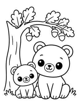 Free printable Brown Bear And Cub Under Oak Tree coloring page