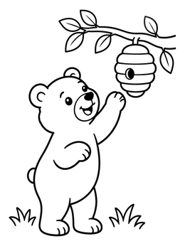 Free printable Cute Bear Cub And Beehive coloring page