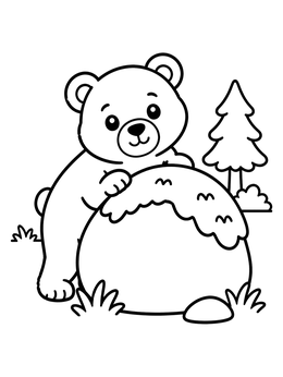 Free printable Cute Bear Cub Behind Boulder coloring page