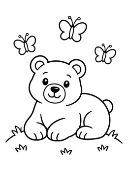 Free printable Cute Bear Cub With Butterflies coloring page
