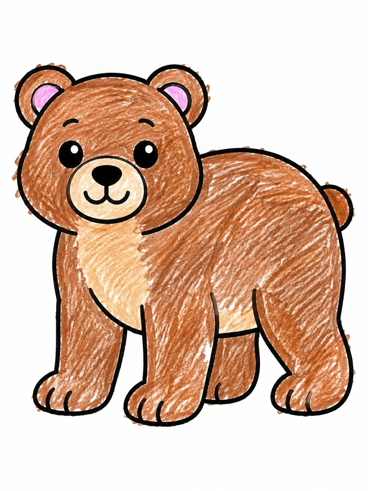 Colored example of the Cute Cartoon Bear Standing Proud coloring page