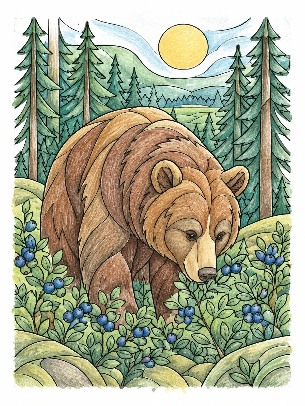 Colored example of the Brown Bear In Estonian Forest coloring page