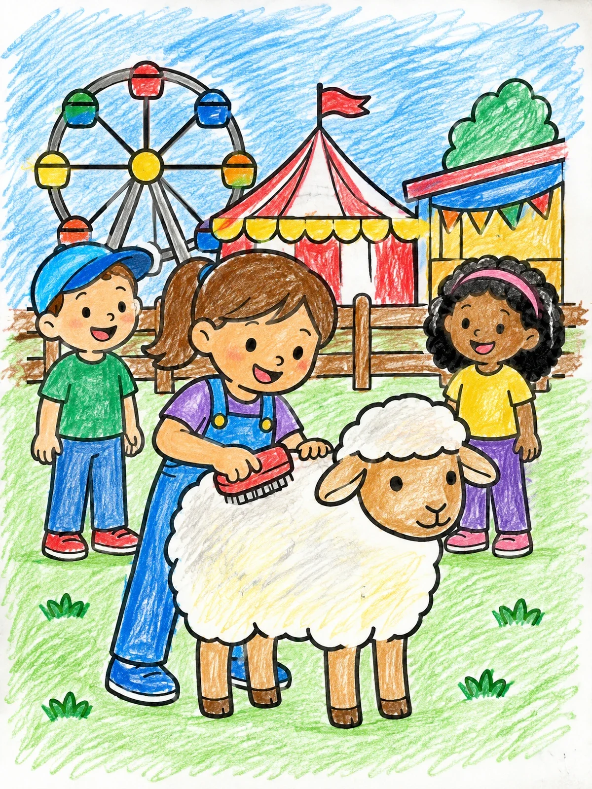 Colored example of the Brushing A Sheep At The County Fair coloring page