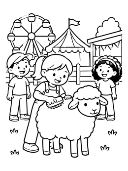 Free printable Brushing A Sheep At The County Fair coloring page