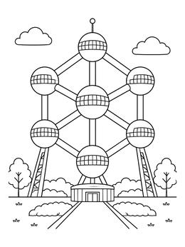 Free printable Brussels Atomium Landmark Illustration coloring page