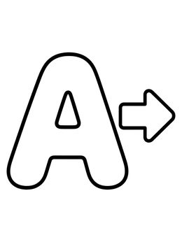 A simple letter a coloring page featuring a bubble letter A beside a pointing arrow.