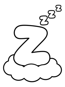 Free printable Sleeping Bubble Letter Z On Cloud coloring page