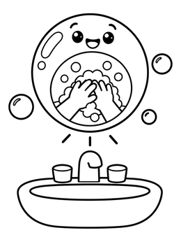 Free printable Smiling Bubble Over Wash Sink coloring page