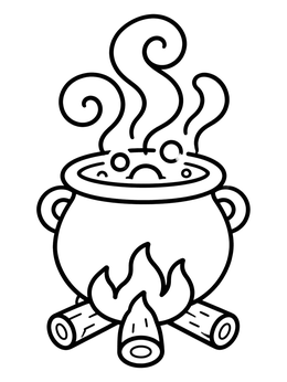 Free printable Bubbling Cauldron Over Campfire coloring page