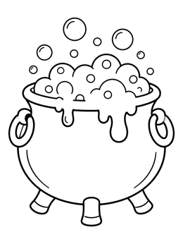 Free printable Bubbling Halloween Witch Cauldron coloring page
