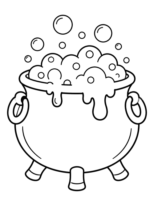 Bubbling Halloween Witch Cauldron coloring page