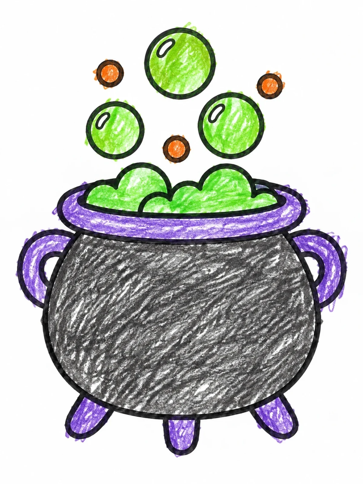Colored example of the Bubbling Magic Halloween Cauldron coloring page