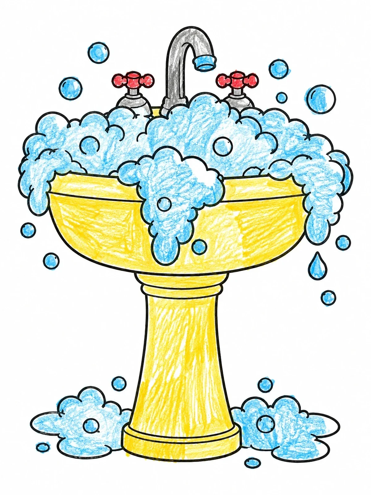Colored example of the Bubbling Pedestal Sink Full Of Soap coloring page