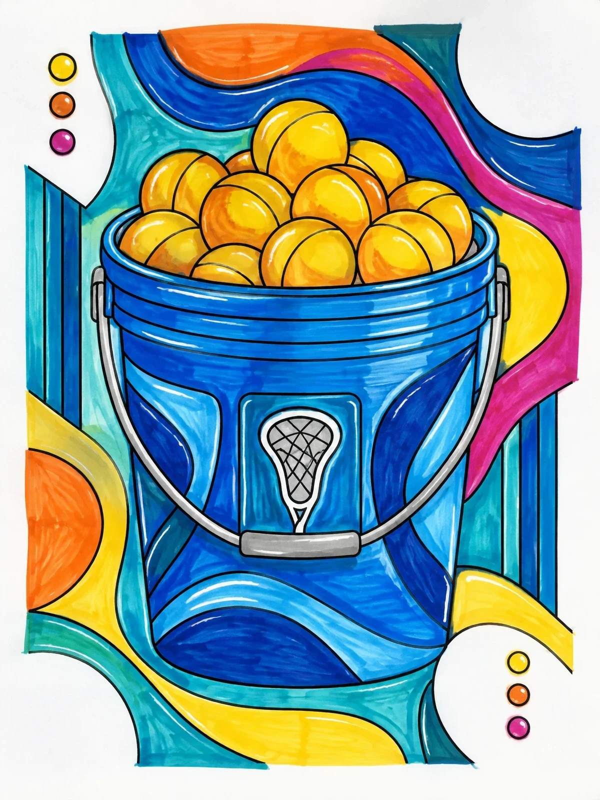 Colored example of the Bucket Of Lacrosse Balls coloring page
