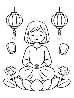 Free printable Child Meditating On A Lotus Flower coloring page
