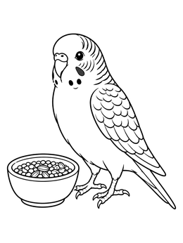 Free printable Budgie Beside Seed Bowl coloring page