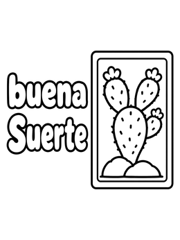 Free printable Buena Suerte Nopal Cactus Card coloring page