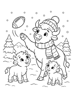 Free printable Playful Buffalo Family In Snow coloring page