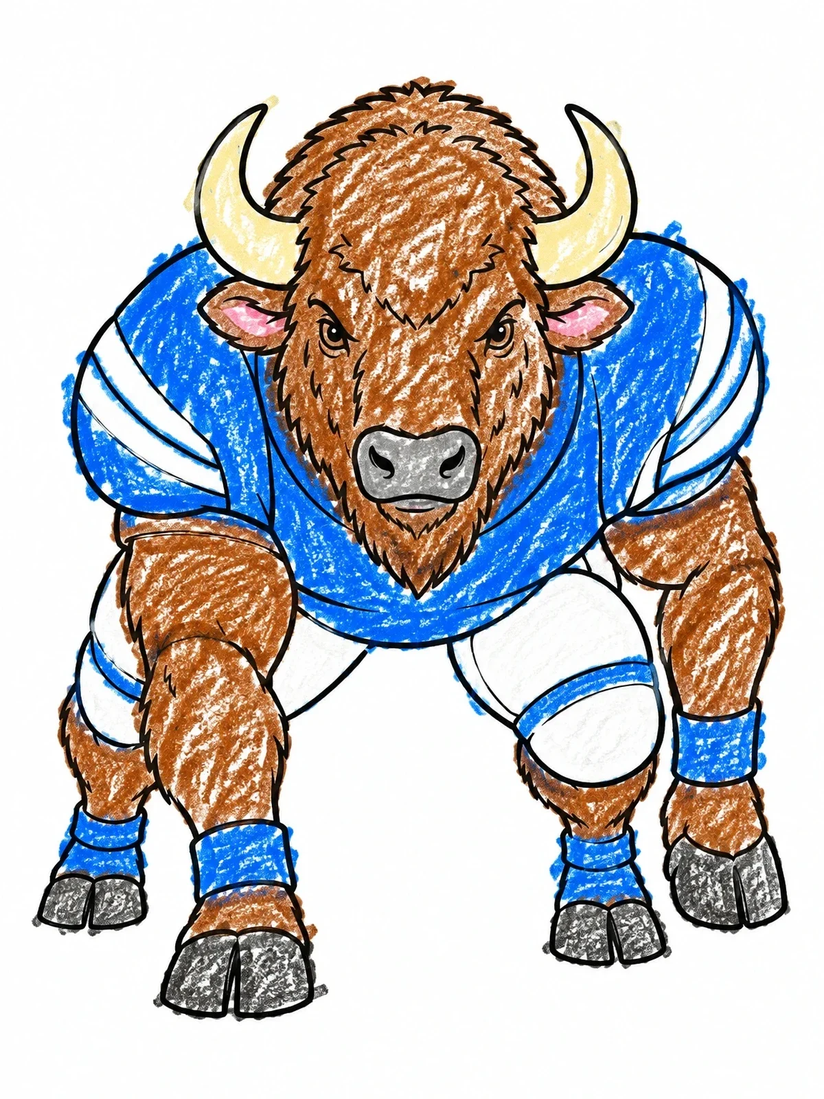 Colored example of the Muscular Buffalo Football Player Crouching coloring page