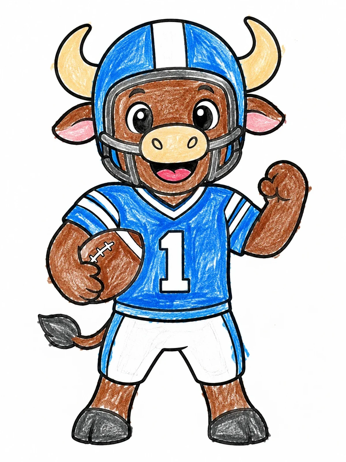 Colored example of the Cute Buffalo Football Player Mascot coloring page