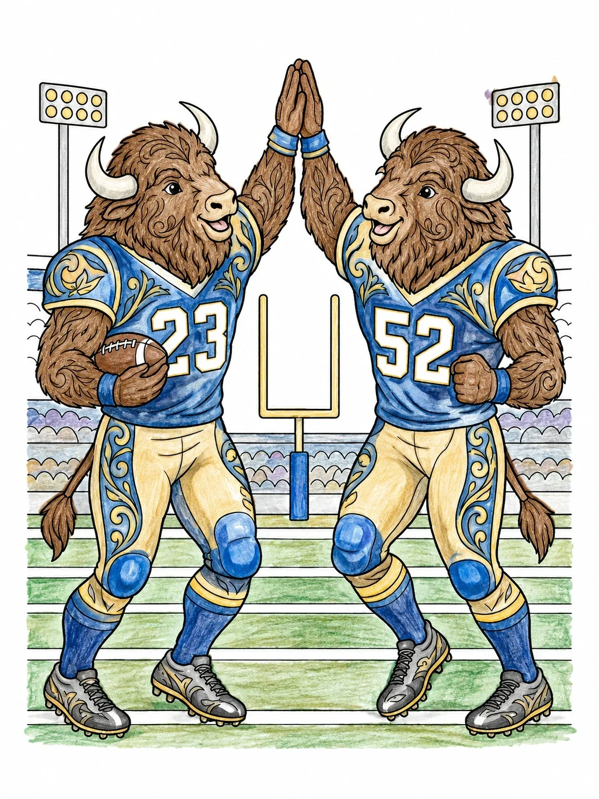 Colored example of the Buffalo Football Players High Five Celebration coloring page