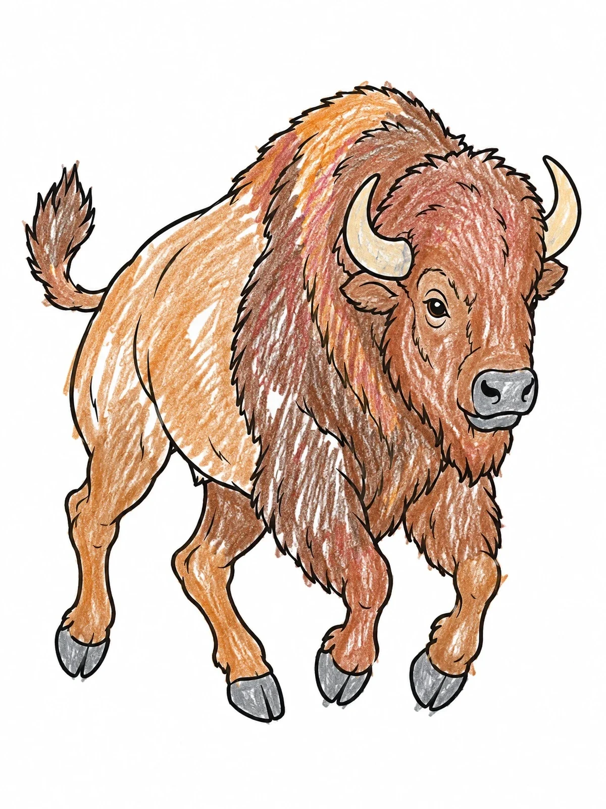 Colored example of the Galloping American Bison coloring page
