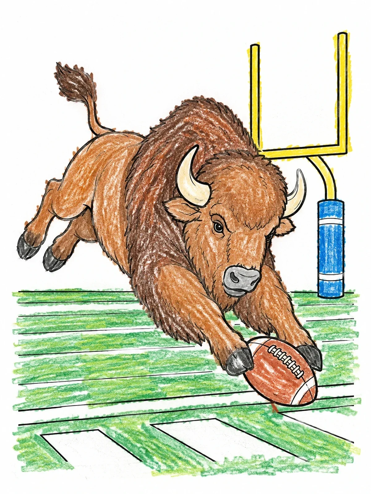 Colored example of the Buffalo Scoring A Football Touchdown coloring page