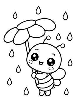 Free printable Cute Bee With Flower Umbrella coloring page