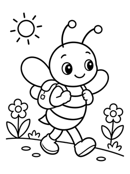 A cheerful cartoon bee hiking outside in this fun bug coloring page.