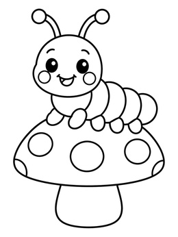 Free printable Cute Caterpillar On A Mushroom coloring page
