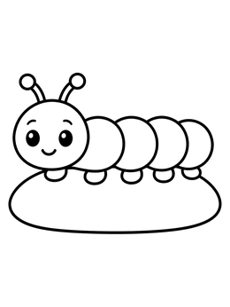 A happy little caterpillar rests on a smooth river rock in this bug coloring page.