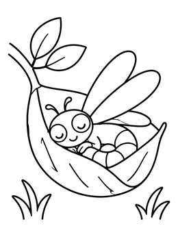 Free printable Cute Dragonfly Sleeping In Leaf coloring page