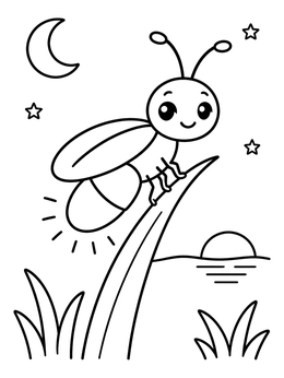 Free printable Cute Firefly On Grass Blade coloring page