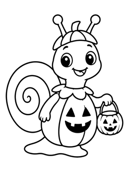 A happy snail wearing a jack-o'-lantern suit in this fun bug coloring page.