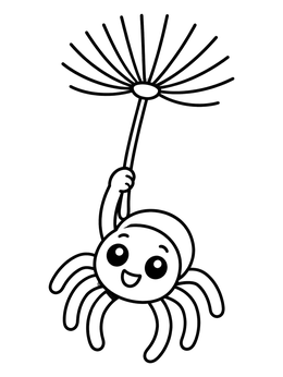 Free printable Cute Spider Floating With Dandelion Seed coloring page