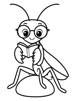 Free printable Praying Mantis Reading A Book coloring page