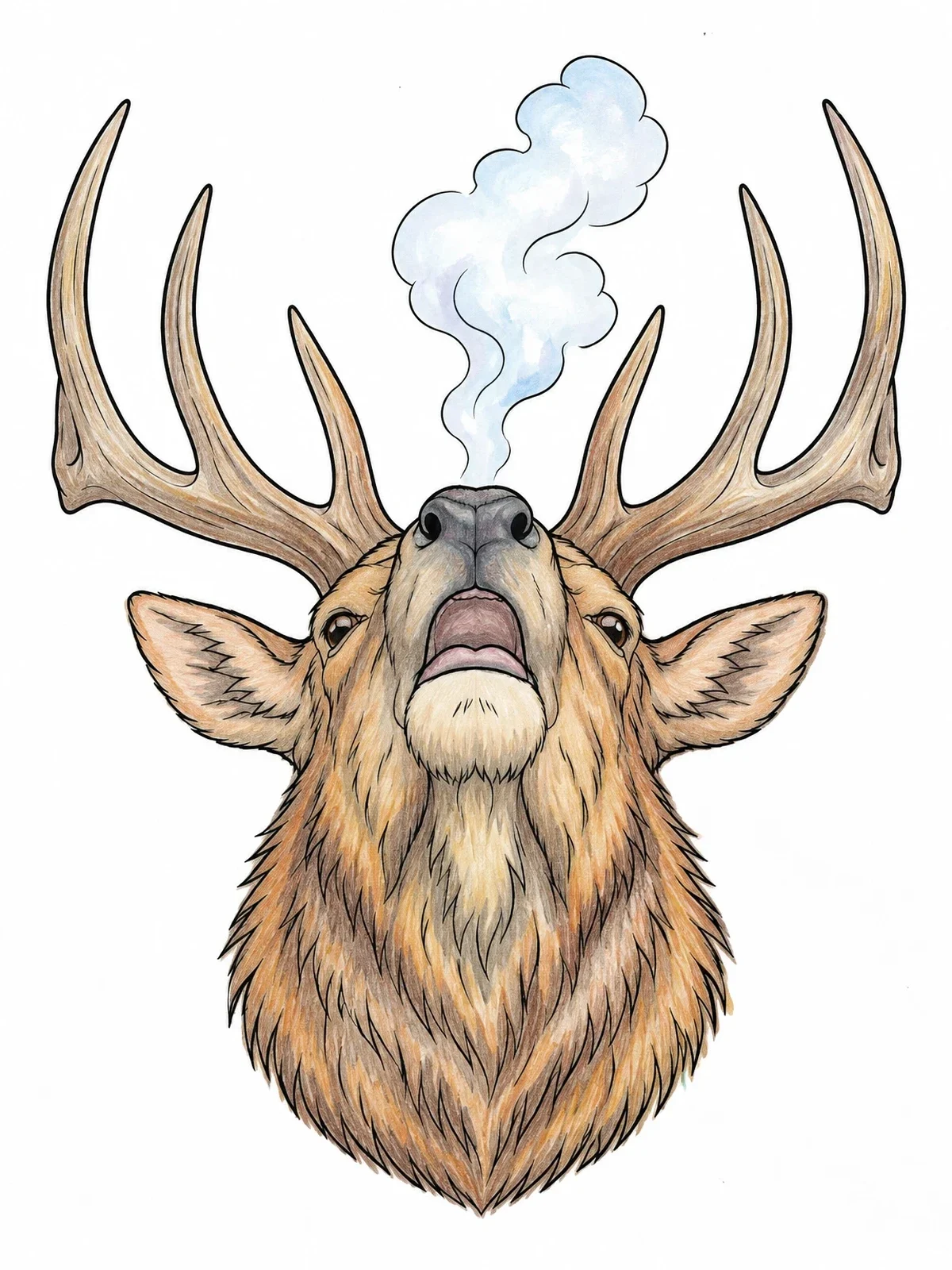 Colored example of the Bugling Bull Elk Portrait coloring page