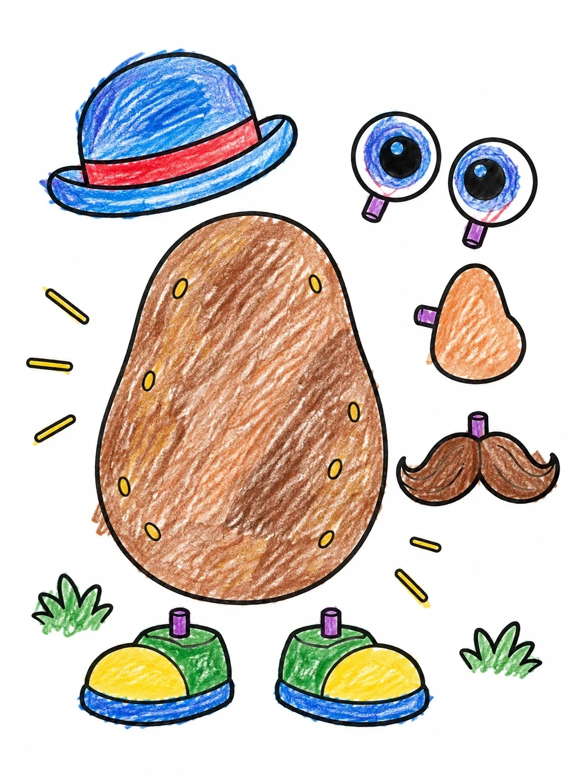 Colored example of the Build Your Own Potato Character coloring page
