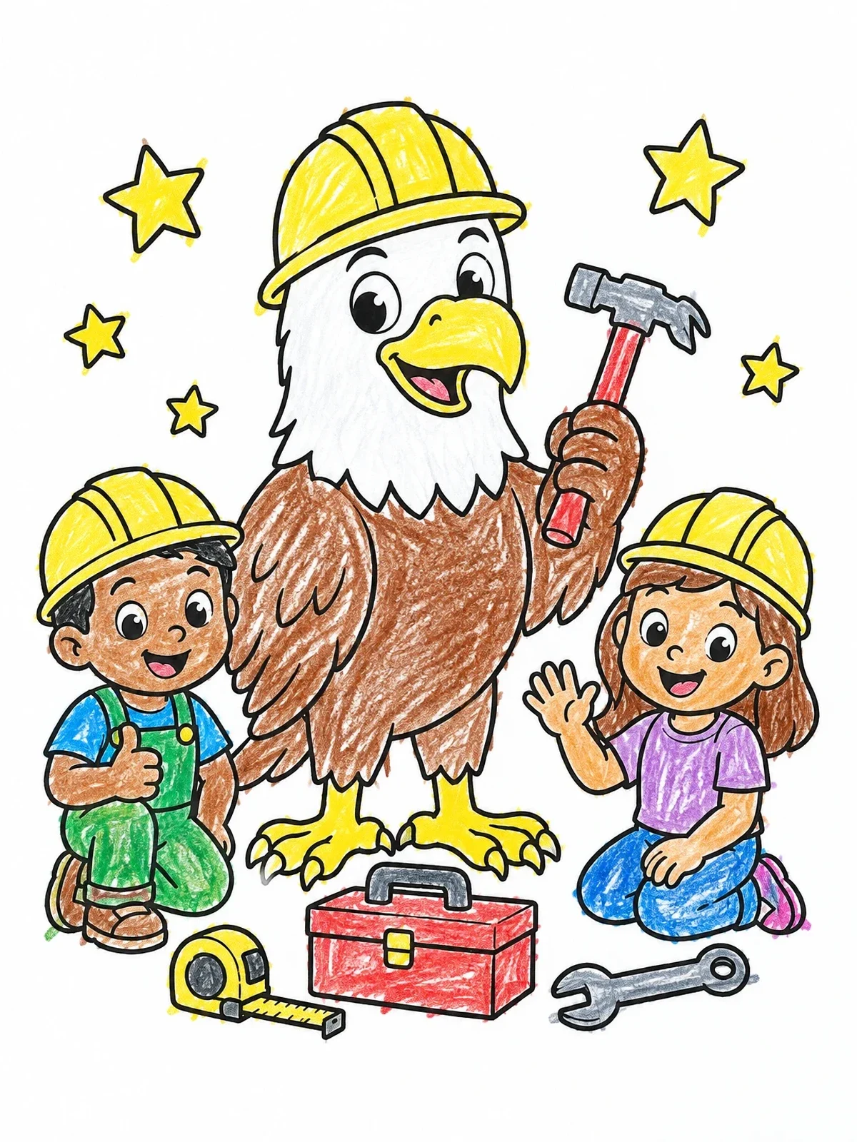 Colored example of the Builder Eagle With Little Helpers coloring page
