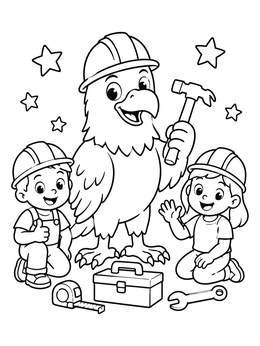Free printable Builder Eagle With Little Helpers coloring page