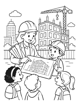 Free printable Architect Showing Blueprints To Children coloring page