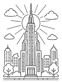 Free printable Art Deco Skyscraper In The City coloring page